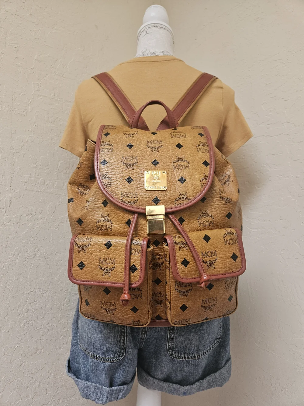 MCM Cognac Monogram Medium Backpack Vintage AUTHENTIC